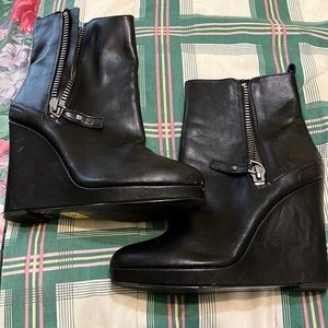 Black Leather Wedge Ankle Boots